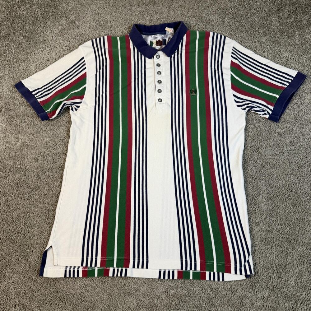 VTG Good Guys Polo Shirt Mens XL White Striped Short Sleeve 100% Cotton Collared